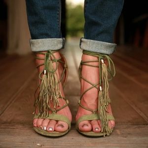 Allegra K Tasseled Lace Up Heels